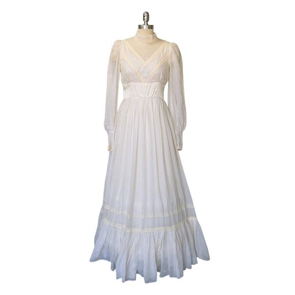 Gunne Sax Ivory Victorian Style Prairie Dress Size 11 M Vintage 70s Wedding - Picture 2 of 9